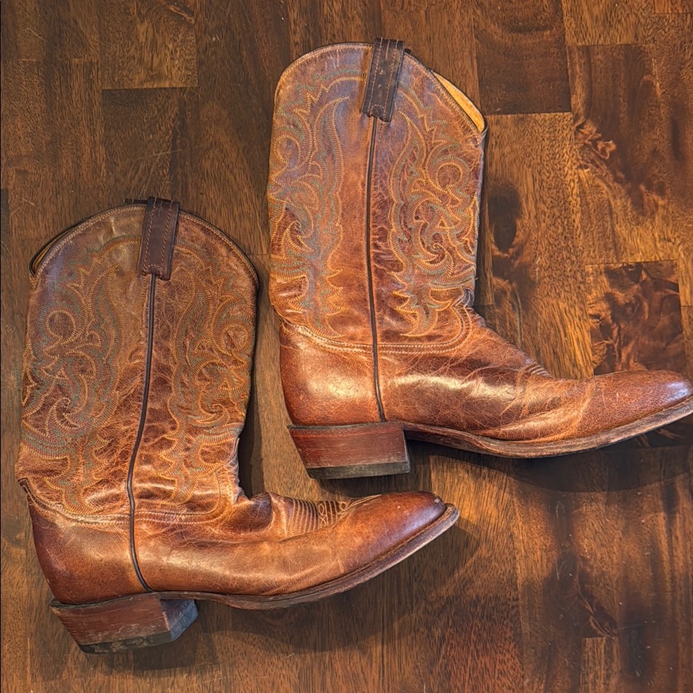 Tony Lama Brown Leather Cowboy Boots Men’s Size 10.5